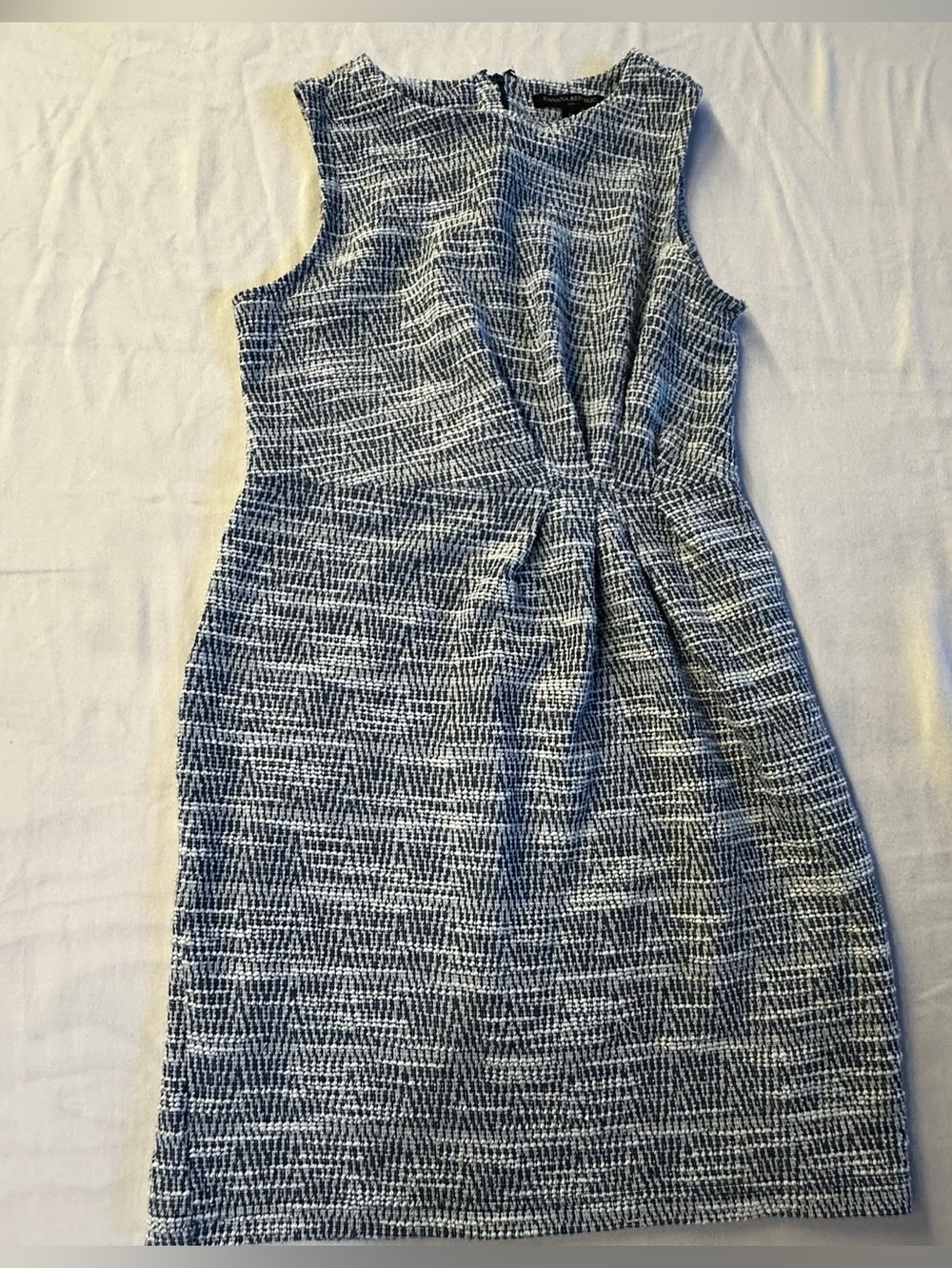 Banana Republic Tweed Sheath Dress Sleeveless Black White Plaid Checked Size 10